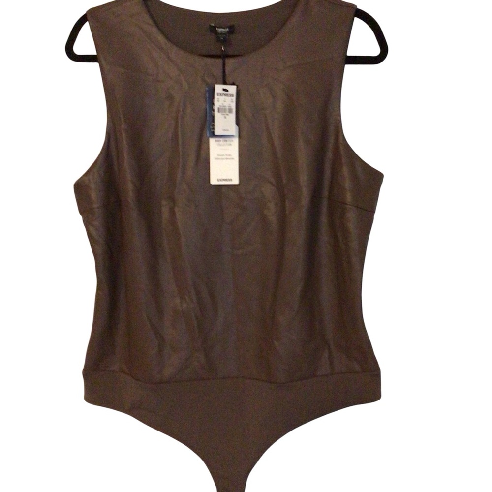 Express Contour Brown Women’s Faux Leather Sleeveless Bodysuit Size XL